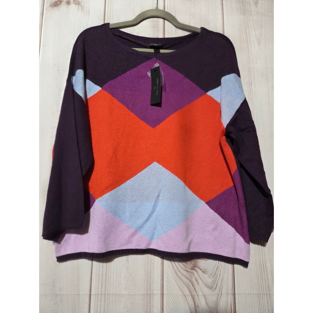 Worthington‎ Womens Geometric Intarsia Button Back Sweater Purple Orange Medium